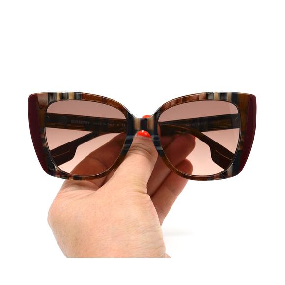 NEW BURBERRY MERYL BE4393 CHECK BROWN/BORDEAUX AUTHENTIC SUNGLASSES - Picture 12 of 14